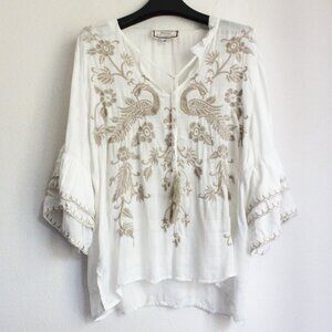 New Johnny Was Embroidery Ruffle Sleeve Blouse, Size M